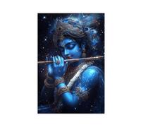 Lord Krishna Poster Large Hindu Mural Spiritual Blue God Artwork Unframe-style 12x18inch(30x45cm)
