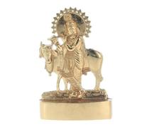 Lord Krishna Statue Murti Golden Metal Small Krishna with Flute Cow Hindu Indian God Idol for Car Dashboard Home Office Desk Mandir Temple Pooja Décor Diwali Wedding Gift (5 Inch)