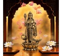 Lord Murugan Kartikeya Brass Statue, Height 4 inch wt 120 GMS Hindu Deity with Peacock on Lotus Base, 3 x 2 x 4 inches, Religious Figurine