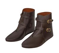 Lord of Battles Genuine Leather Ankle Medieval Boots with Brass Buckle - Viking Pirate Boots Halloween Shoes Renaissance, Brown, 9 Women/8 Men