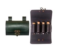 Lord of Battles Medieval Alchemy Buff Leather Belt Bag with 4 Mini Glass Bottles | The Elfic Potion Vintage Belt Waist Pouch Side Pack for Ren Faire, Cosplay, Green, Medieval