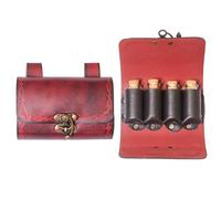 Lord of Battles Medieval Alchemy Buff Leather Belt Bag with 4 Mini Glass Bottles | The Elfic Potion Vintage Belt Waist Pouch Side Pack for Ren Faire, Cosplay, Maroon, 12.2 cm X 7.3 cm, Medieval