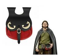 Lord of Battles Medieval Belt Bag - Genuine Leather Waist Pouch for Renaissance, LARP, Viking, and Events, Black, 15X13cm