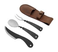 Lord of Battles Medieval Cutlery Set Functional Camp Gear Rustic Viking Cutlery Set | Pack of Medieval Knife, Fork, Spoon | Handforged Feasting Set (Mild Steel with Leather)
