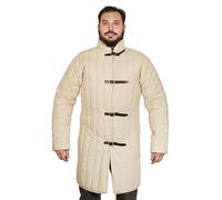 Lord of Battles Medieval Front Opened Padded Gambeson (Type 10) Handmade from Canvas Cotton - Ecru, S