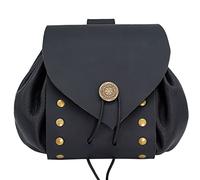 Lord of Battles Medieval Leather Belt Pouch Drawstring Bag | Handcrafted 3 mm Genuine Leather with Brass Button| Historical Reenactment, LARP & Renaissance Accessory