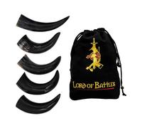 Lord of Battles Medieval Viking Drinking Horns Set of 5 Pieces Genuine Ox Horn Beer Drinking Horn for Ale Mead Gift for Men and Women (400 ml)