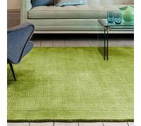 Lord of Rugs 100% Wool Rug for Living Room Dining Bedroom Hand Made Modern Bordered Quality Soft Plain Rug Green X-Small 60x120 cm (2'x4')