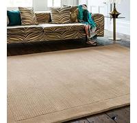Lord of Rugs 100% Wool Rug for Living Room Dining Bedroom Hand Made Modern Bordered Quality Soft Plain Rug Beige X-Small 60x120 cm (2'x4')