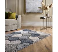 Lord of Rugs 3D Scallop Shaggy Rug for Living Room Bedroom Carpet Soft Silky Fluffy Thick Pile Area Rug Navy Blue Grey, Medium 120 x 170 cm (4'x5'6")