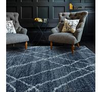 Lord of Rugs Alto Moroccan Shaggy Rug Boho Scandi Traditional Bedroom Living Room Tribal Quality Soft Rug Carpet AL01 Blue Cream Small 80x150 cm (2'6"x5')