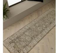 Lord of Rugs Antara Traditional Rug Vintage Look Classic Soft Pile Shiny Bordered Floral Elegant Living Room Area Rug Green, Hall Runner L240 x W67 cm (L7'10 xW2'2)