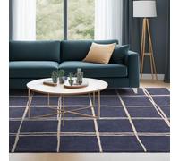Lord of Rugs Arden Wool Rug for Modern Classic Living Room Bedroom Geometric Checkered Lines Pattern Hand Tufted Carpet Soft Durable Area Rug Marine Blue Cream Large 160x230 cm (5'3"x7'7")
