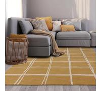Lord of Rugs Arden Wool Rug for Modern Classic Living Room Bedroom Geometric Checkered Lines Pattern Hand Tufted Carpet Soft Durable Area Rug Gold Cream Large 160x230 cm (5'3"x7'7")