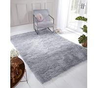 Lord of Rugs Boston Plain Thick Soft Fluffy Plush Silky Sparkle Shaggy Rug in Trendy Colours Small Large Carpet (180x270cm (5'10''x8'10''), Silver)