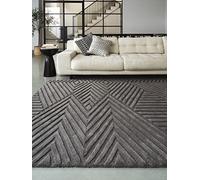 Lord of Rugs Elara Hand Made Wool Rug for Bedroom Dining Living Room Geometric Lines Tufted Modern Classic Soft Luxury Rug Charcoal 120x170 cm (4'x5'6") Medium