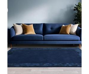 Lord of Rugs Hampton Rug for Living Room Bedroom Soft Wool Plain Hand Woven High Shine Viscose Bordered Rug Navy Blue Extra-Large 200x290 cm (6'7"x9'6")