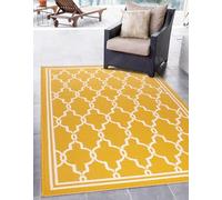 Lord of Rugs Indoor Outdoor Rug Terrace Spanish Tile Pattern Garden Trellis Patio Living Room Kitchen Flatweave Rug Gold Small 100 x 150 cm
