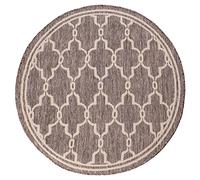 Lord of Rugs Indoor Outdoor Rug Terrace Spanish Tile Pattern Garden Trellis Patio Living Room Kitchen Flatweave Rug Taupe/Natural Circle Large 160x160 cm (5'3"x5'3")