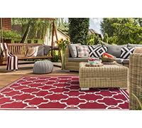 Lord of Rugs Indoor Outdoor Rug Terrace Spanish Tile Pattern Garden Trellis Patio Living Room Kitchen Flatweave Rug Bordeaux X-Small 60x120 cm (2'x4')