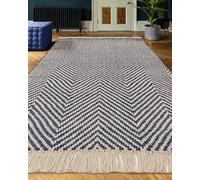Lord of Rugs Jute Wool Rug for Living Room Bedroom Herringbone Bohemian Flatweave Short Pile Floor Carpet Natural Hand Woven Vigo Fringed Area Rug Navy Blue Extra Large 200x290 cm (6'7"x9'6")