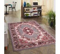 Lord of Rugs Lancashire Traditional Rug for Living Room, Bedroom, Hallways Lounge Classic Carpet Floral Bordered Medallion Oriental Rug Grey, Round 120x120 cm (4x4')