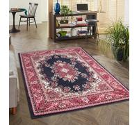 Lord of Rugs Lancashire Traditional Rug for Living Room, Bedroom, Hallways Lounge Classic Carpet Floral Bordered Medallion Oriental Rug Navy Blue, Small 80x150 cm (2'6"x5')