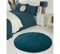 Lord of Rugs Lux Faux Fur Rug for Bedroom Dining Living Room Carpet Super Soft Fluffy Plush Plain Modern Floor Shaggy Rug Teal Round 133x133 cm (4'5"x4'5")