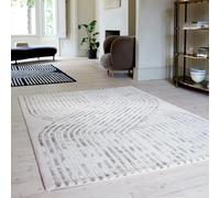 Lord of Rugs Luxury Living Room Rug Wool Viscose Abstract Modern Hand Tufted Bold Geometric Art Soft Silky Rug Cream White Large 160x230 cm (5'3"x7'7")