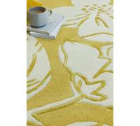 Lord of Rugs Matrix Devore Rug for Living Room Bedroom Quality Wool Viscose Modern Traditional Carpet Hand Tufted Floral Rug Yellow Medium 120x170 cm (4'x5'6")
