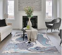 Lord of Rugs Modern Abstract Living Room Rug Silky Shiny Shimmer Effect Luxury Marble Design Carpet Dining Bedroom Area Rug AU18 Ocean Blue Medium 120x170 cm (4'x5'6")