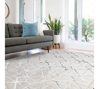Lord of Rugs Modern Abstract Living Room Rug Silky Shiny Shimmer Effect Luxury Marble Design Carpet Dining Bedroom Area Rug AU11 Lattice Grey Silver Small 80x150 cm (2'6"x5')