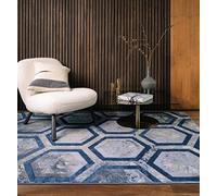 Lord of Rugs Modern Abstract Living Room Rug Silky Shiny Shimmer Effect Luxury Marble Design Carpet Dining Bedroom Area Rug AU19 Hexagon Blue Large 160x230 cm (5'3"x7'7")