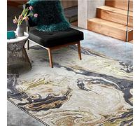 Lord of Rugs Modern Abstract Living Room Rug Silky Shiny Shimmer Effect Luxury Marble Design Carpet Dining Bedroom Area Rug AU08 Marble Yellow Gold Large 160x230 cm (5'3"x7'7")