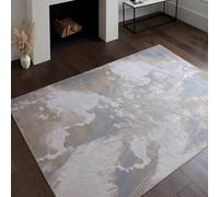 Lord of Rugs Modern Abstract Shiny Rug Silky Soft High-Shine Carpet for Living Room, Bedroom Luxury Marble Effect Area Rug Etch AU23 Gold, Large 160 x 230 cm (5'3"x7'7")