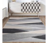 Lord of Rugs Modern Geometric Rug Contemporary Abstract Carved Triangles Pattern Soft Area Luxury Rug for Living Room Bedroom Rug Segment Grey Medium 120x170 cm (4'x5'6")