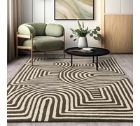 Lord of Rugs Modern Retro Rug for Living Room, Bedroom Lounge Reef Geometric Abstract Hand Tufted 100% Wool Rug RF30 Curve Forest Green Large 160x230 cm (5'3"x7'7")