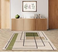 Lord of Rugs Modern Retro Rug for Living Room, Bedroom Lounge Reef Geometric Abstract Hand Tufted 100% Wool Rug (RF21 Outline Khaki Green Large 160x230 cm (5'3"x7'7")