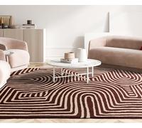 Lord of Rugs Modern Retro Rug for Living Room, Bedroom Lounge Reef Geometric Abstract Hand Tufted 100% Wool Rug RF29 Curve Plum Purple X-Large 200x290 cm (6'7"x9'6")