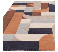 Lord of Rugs New Modern Wool Rug for Luxury Homes Living Room Bedroom Dining Room Geometric Pattern Hand Tufted Carpet Soft Touch Area Rug Terracotta Blue Large 160x230 cm (5'3"x7'7")