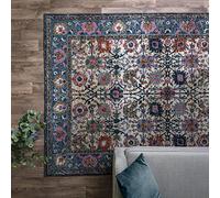Lord of Rugs New Zola Sarab Vintage Traditional Bordered Floral Blue Turquoise Pink Rug Luxury Home Carpet 195x290 cm (6'x4''x9'6'')