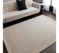 Lord of Rugs Noro Hand-Tufted Undyed Natural Wool Rug Hand Carved Framed Border Modern Minimalist Design Soft & Durable Living Room Rug (Ivory, 120 x 170 cm (4'x5'6"))