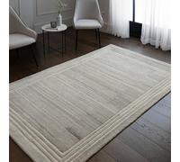 Lord of Rugs Noro Hand-Tufted Undyed Natural Wool Rug Hand Carved Framed Border Modern Minimalist Design Soft & Durable Living Room Rug Grey, 160 x 230 cm (5'3"x7'7")