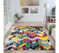 Lord of Rugs Quality Handcarved Geometric Design Rainbow Multi Coloured Rug Ocala Multi, Small 80x150 cm (2'6"x5')