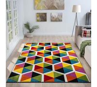 Lord of Rugs Quality Handcarved Geometric Design Rainbow Multi Coloured Rug Sanibel Multi, Small 80x150 cm (2'6"x5')