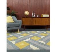 Lord of Rugs Reef Geometric Hand Tufted Quality 100% Wool Rug Living Room Bedroom Carpet Medium 120x170 cm (4'x5'6") RF01 Motif Ochre Grey
