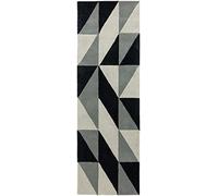Lord of Rugs Reef Geometric Patterns Hand Tufted Quality 100% Wool Rug Living Room Bedroom Carpet Hallway 66x200 cm (2'1''x6'6'') Runner RF08 Flag Grey Black