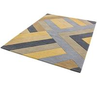 Lord of Rugs Reef Geometric Patterns Hand Tufted Quality 100% Wool Rug Living Room Bedroom Carpet Medium 120x170 cm (4'x5'6") RF02 Big Zag Ochre Grey