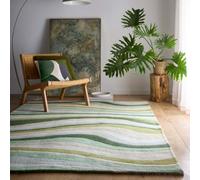 Lord of Rugs Siena Wave Wool Rug Abstract Modern Area Rug Hand Tufted 100% Wool Living Room Carpet Green, Large Size 160 x 230 cm (5'3"x7'7")