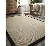 Lord of Rugs Sisal Area Rug with Hand Stitched Border, Non-Slip Durable Natural Modern Bordered Carpet for Living Room, Hallway Flatweave Rug Light Beige/Black Border, Large 160 x 230 cm (5'3"x7'7")